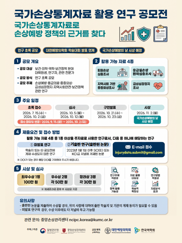 2026년 국가손상통계자료 활용 연구 공모전